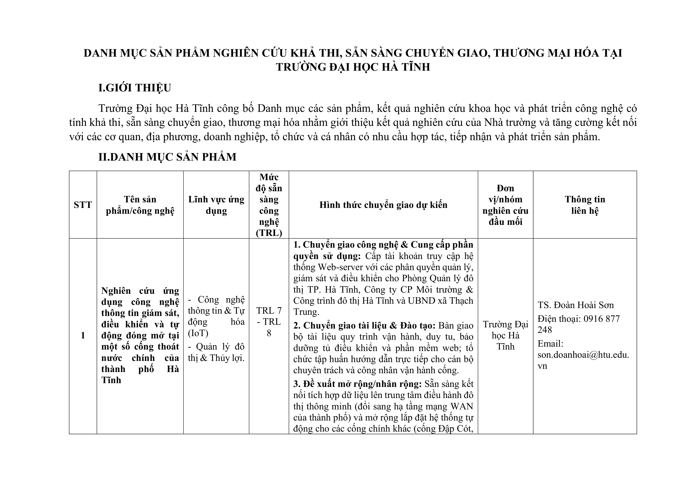 20261006.website DANH MỤC SẢN PHẨM NGHIÊN CỨU KHẢ THI 1