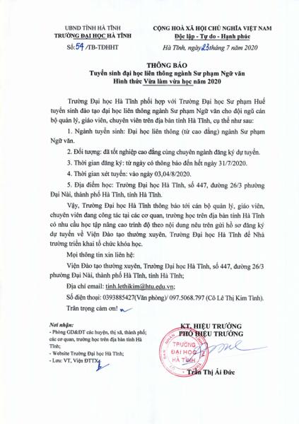 200723.DI.TX.TB 54 v.v tuyen sinh dai hoc lien thong nganh Su pham Ngu van hinh thuc VLVH nam 2020 1